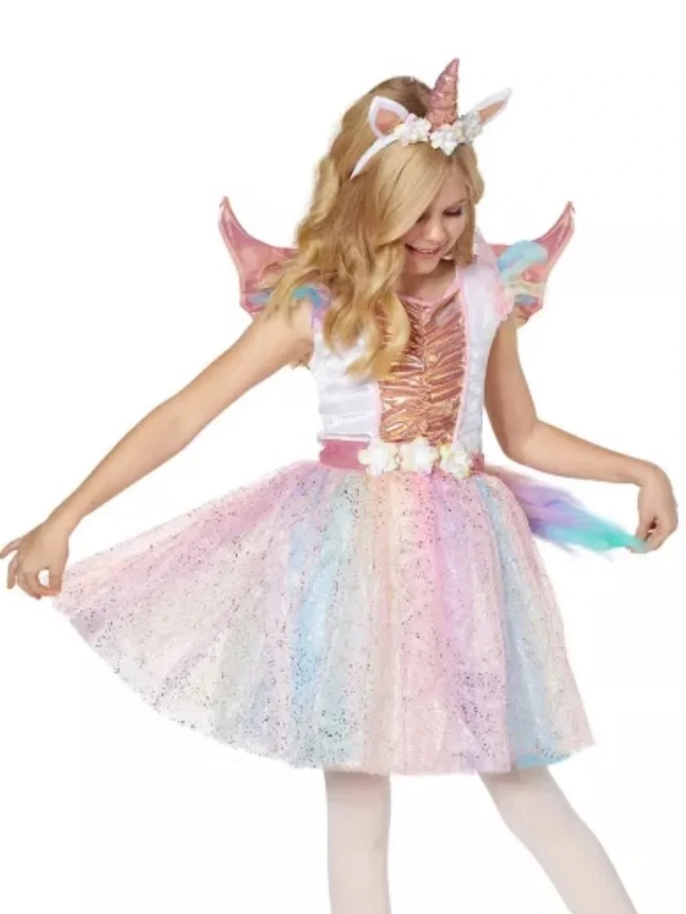 Spirit Pink Unicorn Fairy Costume with Pastel Rainbow Tulle